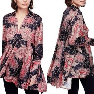 Free People paisley long sleeve tunic blouse